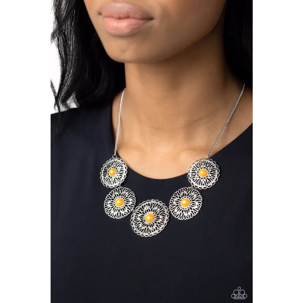 Chrysanthemum Craze - Orange Necklace - Necklaces