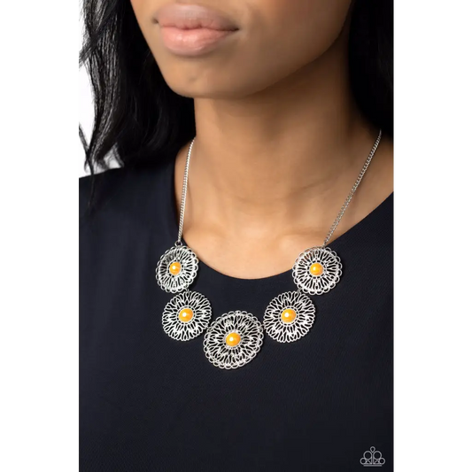 Chrysanthemum Craze - Orange Necklace - Necklaces