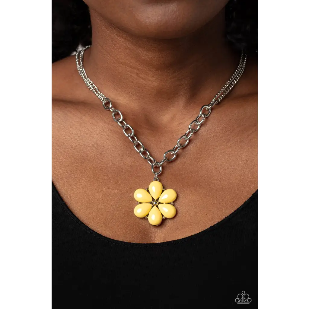 Dazzling Dahlia - Yellow Necklace - Necklaces