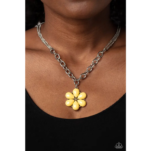 Dazzling Dahlia - Yellow Necklace - Necklaces