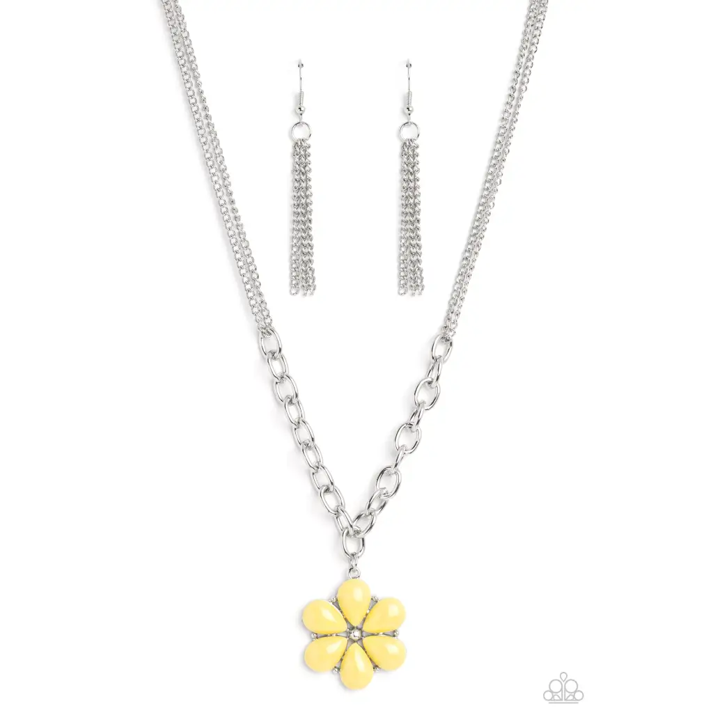 Dazzling Dahlia - Yellow Necklace - Necklaces