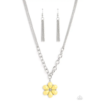 Dazzling Dahlia - Yellow Necklace - Necklaces